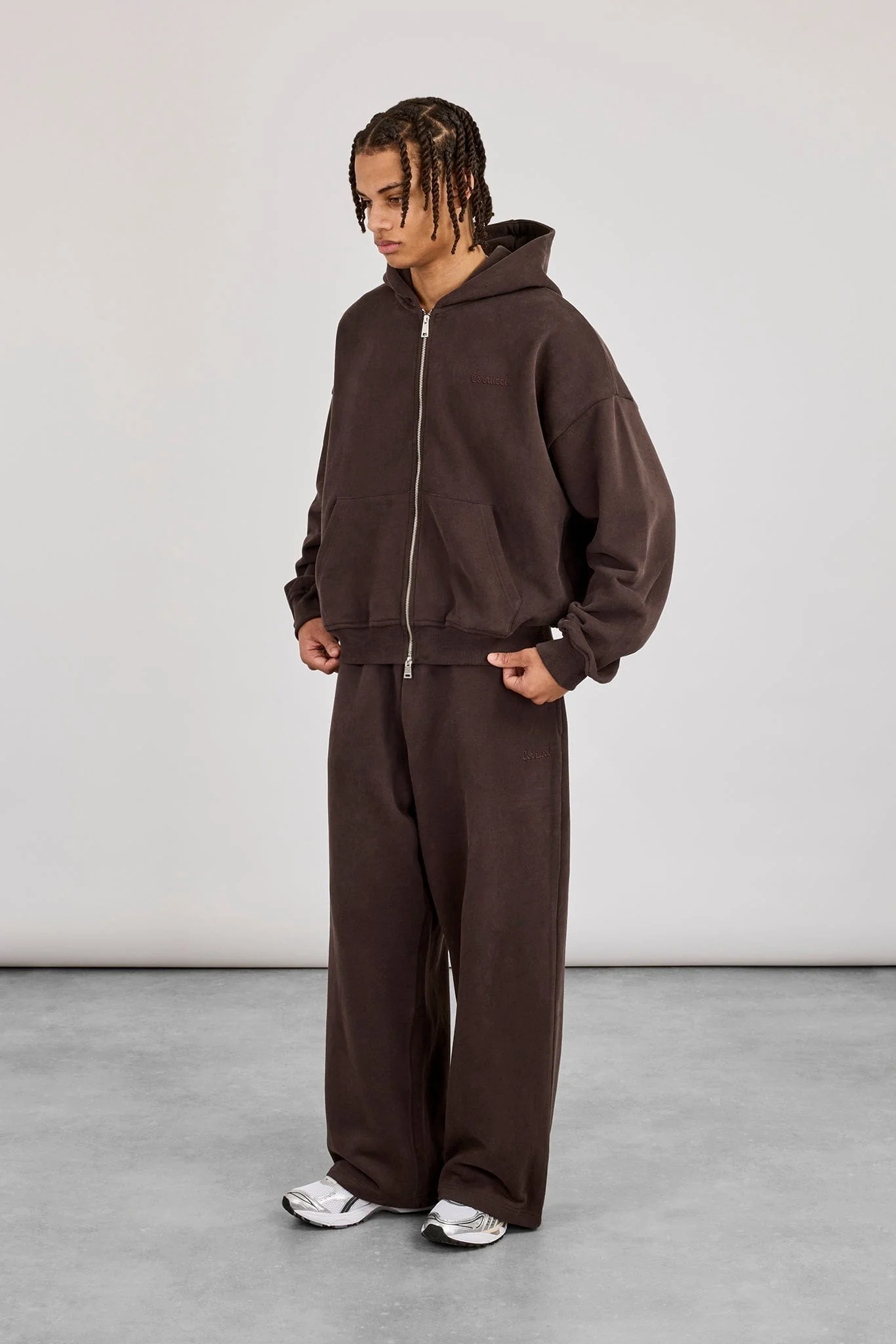 Cernucci Zip Through Boxy Hoodie - Coffee - Image 2