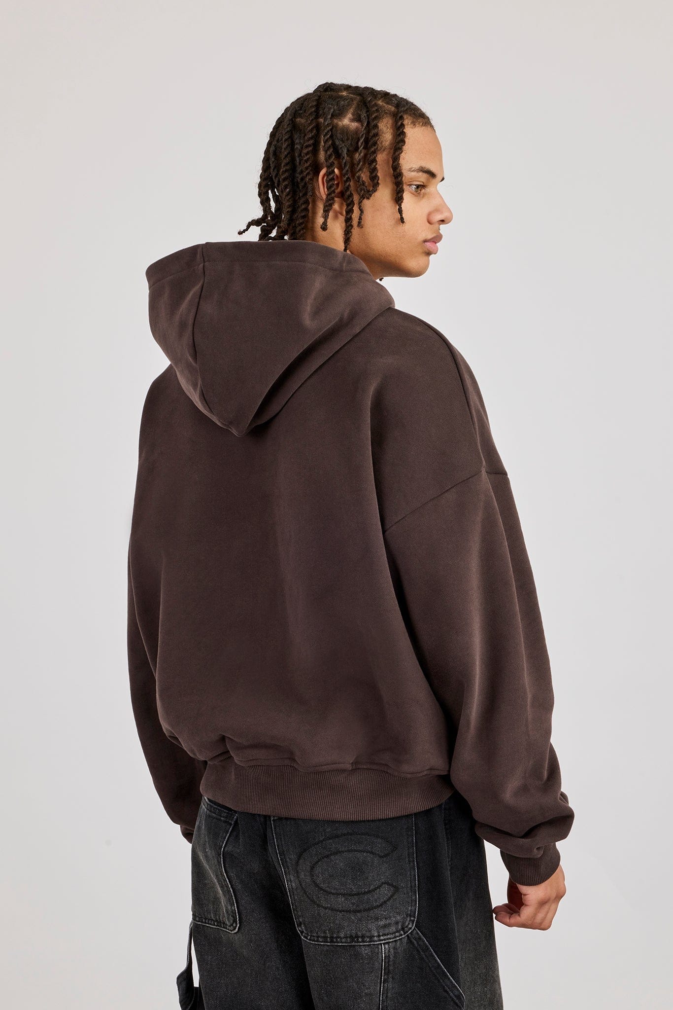Cernucci Zip Through Boxy Hoodie - Coffee - Image 4