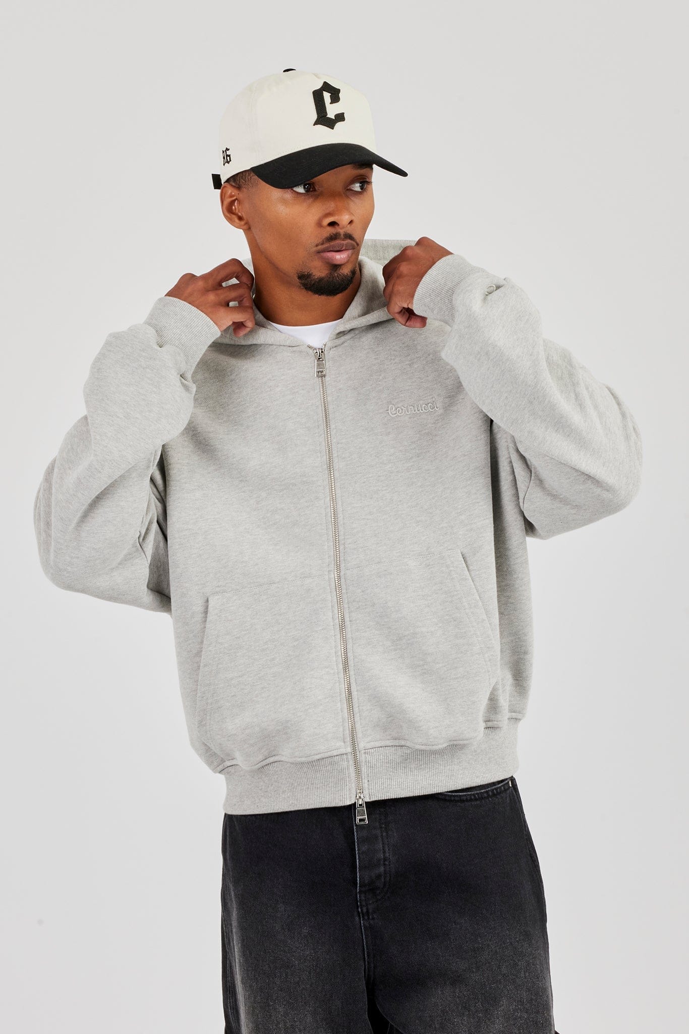Cernucci Zip Through Boxy Hoodie - Grey Marl - Image 3
