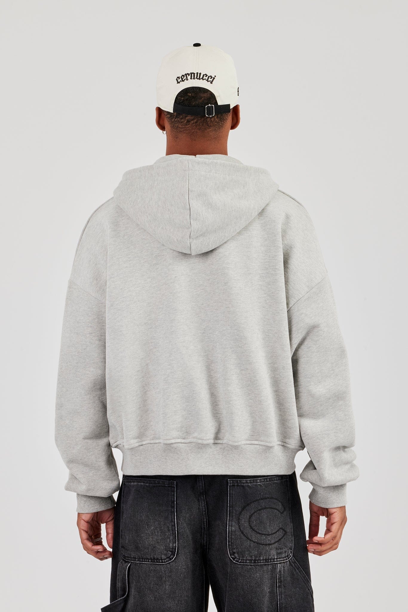 Cernucci Zip Through Boxy Hoodie - Grey Marl - Image 4