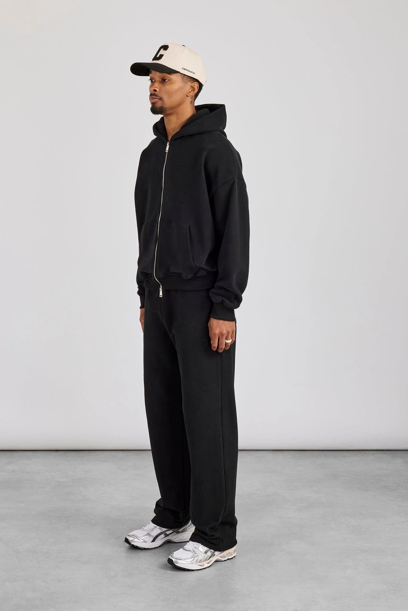 Cernucci Zip Through Boxy Hoodie & Relaxed Jogger - Black - Image 2