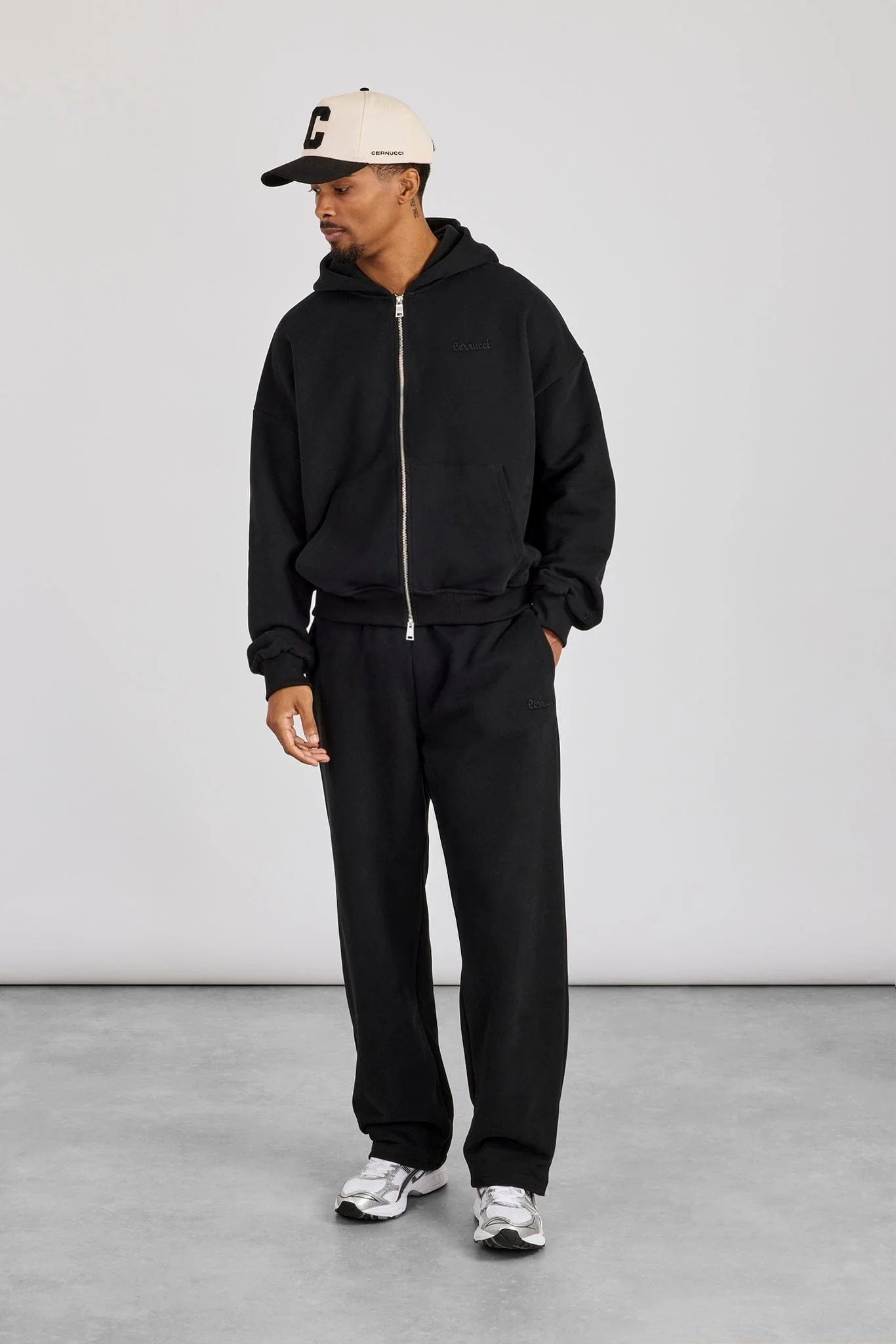 Cernucci Zip Through Boxy Hoodie & Relaxed Jogger - Black - Image 4